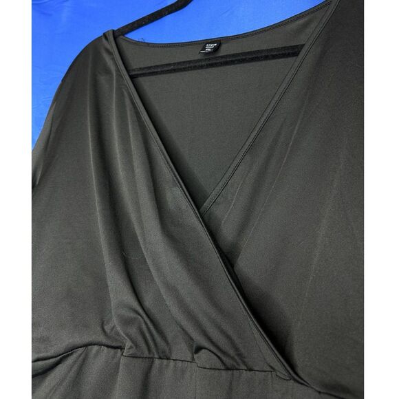 Women's Black Deep V-Neck Bodysuit Flare Sleeve 2XL Whimsygoth Fairygrunge Moody - Picture 5 of 8